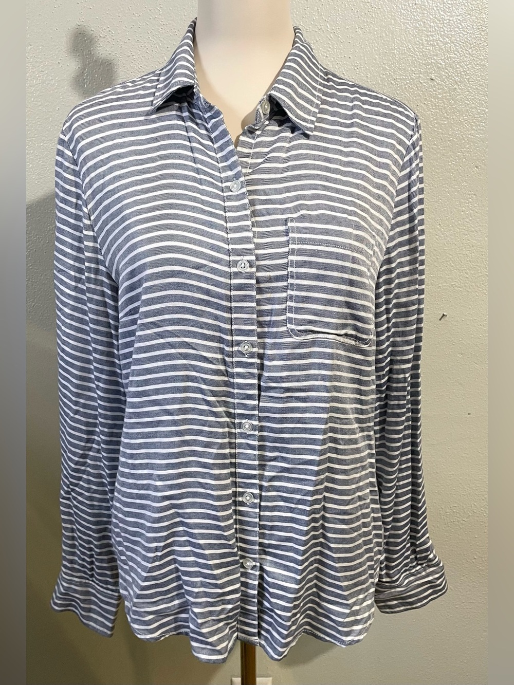 A.L.C. Blue White Striped Button Down Shirt Textured Relaxed Coastal Long Sleeve